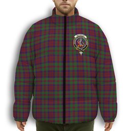 ScotsTee Shop Scottish MacBean of Tomatin Crest Tartan Collar Down Jacket Winter White Duck Down Plaid