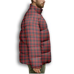 ScotsTee Shop Scottish Robertson White line New Modern Crest Tartan Collar Down Jacket Winter White Duck Down Plaid
