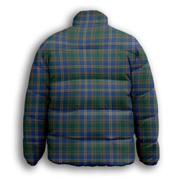ScotsTee Shop Scottish Strang of Balkaskie Modern Crest Tartan Collar Down Jacket Winter White Duck Down Plaid