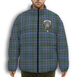 ScotsTee Shop Scottish Strang of Balkaskie Modern Crest Tartan Collar Down Jacket Winter White Duck Down Plaid