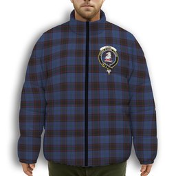 ScotsTee Shop Scottish Hume Vestiarium Scoticum Crest Tartan Collar Down Jacket Winter White Duck Down Plaid