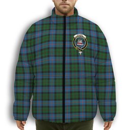 ScotsTee Shop Scottish MacNeil of Barra Chief Crest Tartan Collar Down Jacket Winter White Duck Down Plaid