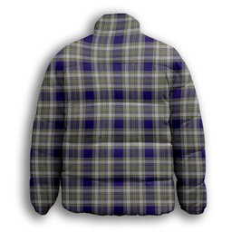 ScotsTee Shop Scottish Livingstone Dress Crest Tartan Collar Down Jacket Winter White Duck Down Plaid