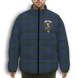 ScotsTee Shop Scottish Murray of Elibank Modern Crest Tartan Collar Down Jacket Winter White Duck Down Plaid
