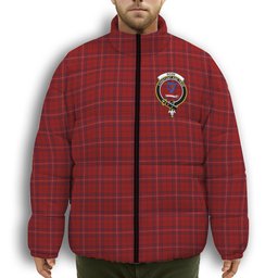 ScotsTee Shop Scottish Rose of Kilravock Crest Tartan Collar Down Jacket Winter White Duck Down Plaid