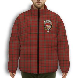 ScotsTee Shop Scottish MacDonald of Belfinlay Crest Tartan Collar Down Jacket Winter White Duck Down Plaid