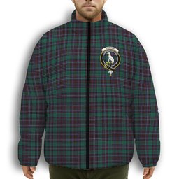 ScotsTee Shop Scottish Hunter of Peebleshire Modern Crest Tartan Collar Down Jacket Winter White Duck Down Plaid
