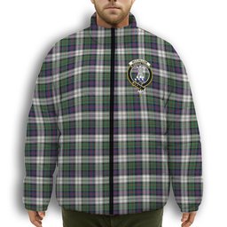 ScotsTee Shop Scottish McCallum Dress Modern Crest Tartan Collar Down Jacket Winter White Duck Down Plaid