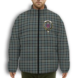 ScotsTee Shop Scottish Ogilvie of Inverarity – VS 1 Crest Tartan Collar Down Jacket Winter White Duck Down Plaid