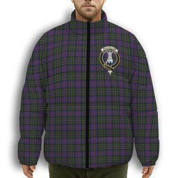 ScotsTee Shop Scottish MacCallum of Berwick Crest Tartan Collar Down Jacket Winter White Duck Down Plaid