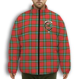 ScotsTee Shop Scottish MacLaine of Loch Buie Crest Tartan Collar Down Jacket Winter White Duck Down Plaid