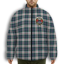 ScotsTee Shop Scottish MacLeod Of Californian Modern Crest Tartan Collar Down Jacket Winter White Duck Down Plaid