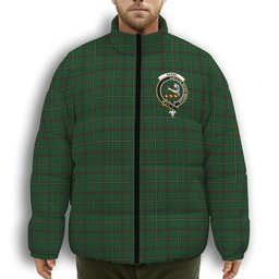 ScotsTee Shop Scottish Skene or Tribe of Mar Crest Tartan Collar Down Jacket Winter White Duck Down Plaid