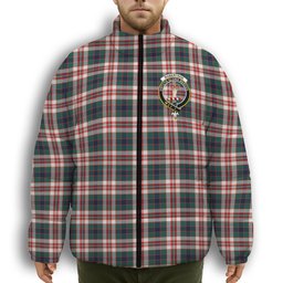 ScotsTee Shop Scottish Robertson Dress Modern Crest Tartan Collar Down Jacket Winter White Duck Down Plaid