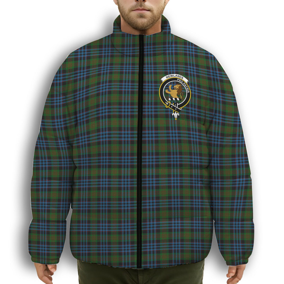 ScotsTee Shop Scottish Newlands of Lauriston Crest Tartan Collar Down Jacket Winter White Duck Down Plaid