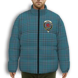 ScotsTee Shop Scottish Kelly Dress Modern Crest Tartan Collar Down Jacket Winter White Duck Down Plaid