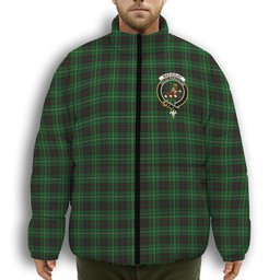 ScotsTee Shop Scottish MacAulay of Lewis Crest Tartan Collar Down Jacket Winter White Duck Down Plaid