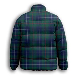 ScotsTee Shop Scottish Irvine of Bonshaw Tower Modern Crest Tartan Collar Down Jacket Winter White Duck Down Plaid