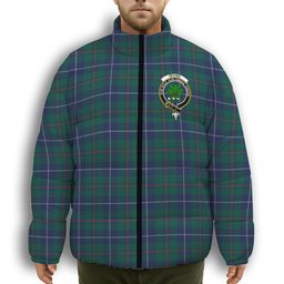 ScotsTee Shop Scottish Irvine of Bonshaw Tower Modern Crest Tartan Collar Down Jacket Winter White Duck Down Plaid