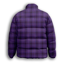 ScotsTee Shop Scottish Learmonth Family Herts Crest Tartan Collar Down Jacket Winter White Duck Down Plaid
