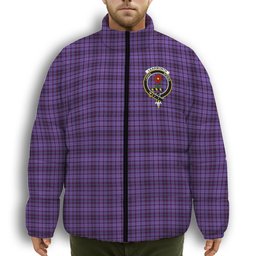 ScotsTee Shop Scottish Learmonth Family Herts Crest Tartan Collar Down Jacket Winter White Duck Down Plaid