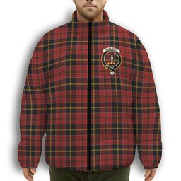 ScotsTee Shop Scottish McAlister of Skye Crest Tartan Collar Down Jacket Winter White Duck Down Plaid