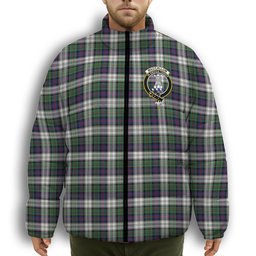 ScotsTee Shop Scottish MacCallum Dress Modern Crest Tartan Collar Down Jacket Winter White Duck Down Plaid