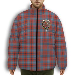 ScotsTee Shop Scottish Wishart Dress Ancient Crest Tartan Collar Down Jacket Winter White Duck Down Plaid