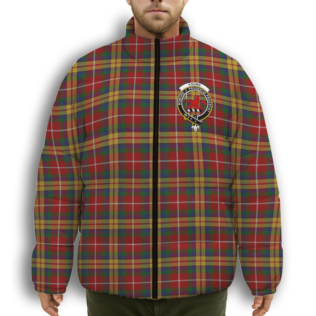 ScotsTee Shop Scottish Young Presidents Organisation Dress Crest Tartan Collar Down Jacket Winter White Duck Down Plaid