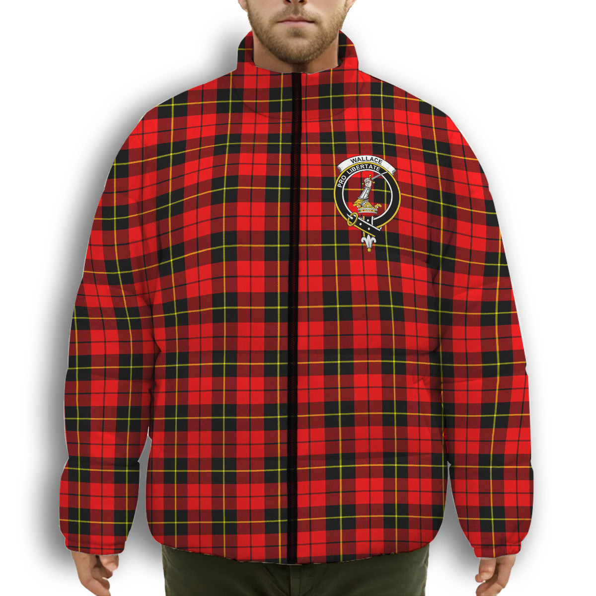 ScotsTee Shop Scottish Wallace Hunting - Red Crest Tartan Collar Down Jacket Winter White Duck Down Plaid