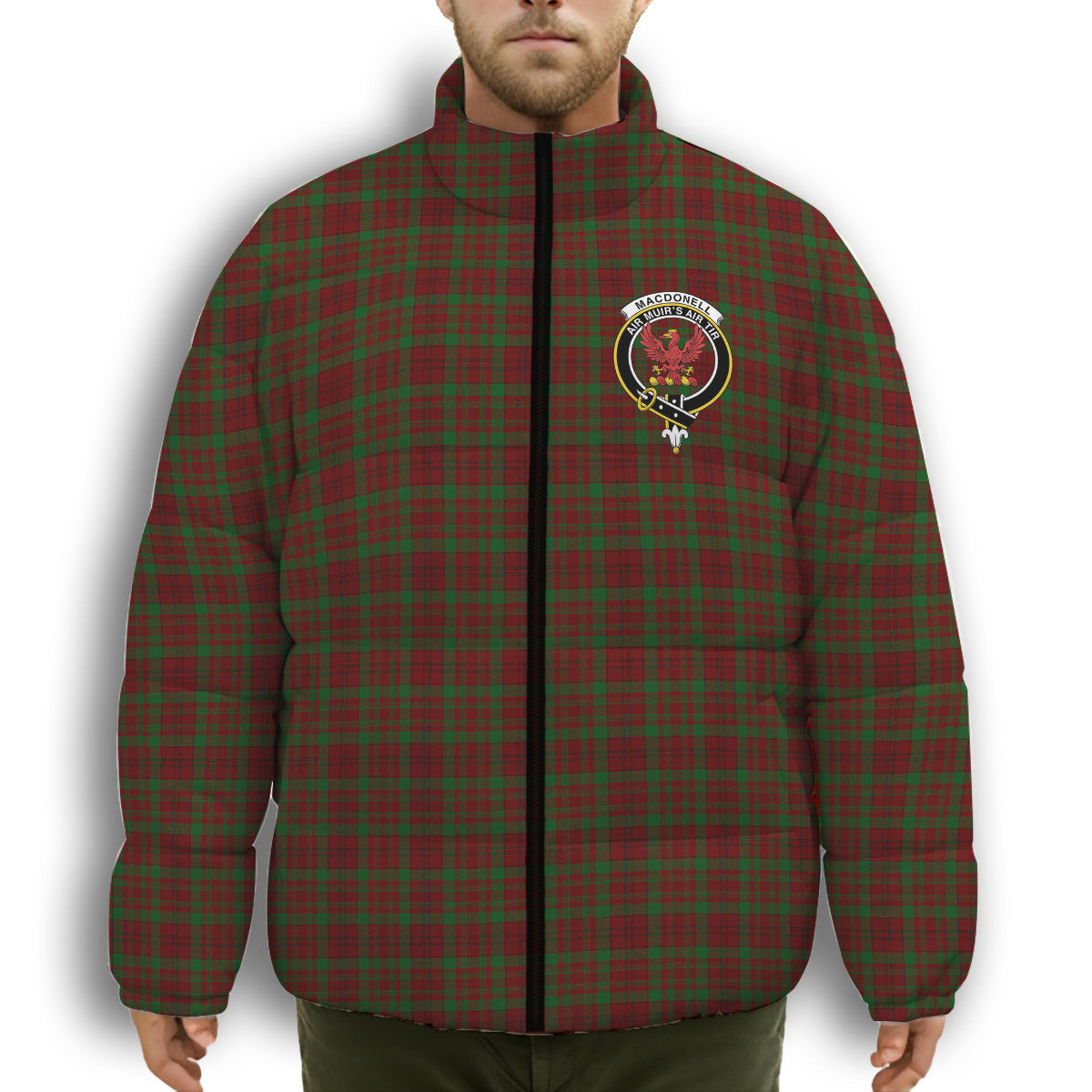 ScotsTee Shop Scottish MacDonell of Keppoch 3 Crest Tartan Collar Down Jacket Winter White Duck Down Plaid