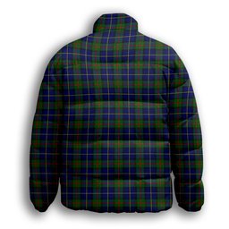 ScotsTee Shop Scottish McLeod of Harris Modern Crest Tartan Collar Down Jacket Winter White Duck Down Plaid