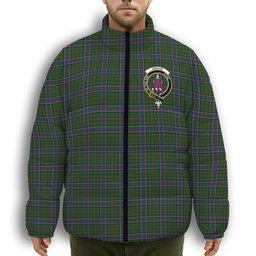 ScotsTee Shop Scottish Ogilvie of Inverarity Wilsons_ Crest Tartan Collar Down Jacket Winter White Duck Down Plaid