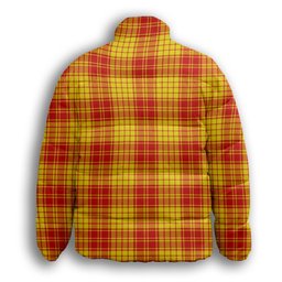 ScotsTee Shop Scottish MacMillan Dress Modern Crest Tartan Collar Down Jacket Winter White Duck Down Plaid