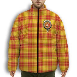 ScotsTee Shop Scottish MacMillan Dress Modern Crest Tartan Collar Down Jacket Winter White Duck Down Plaid