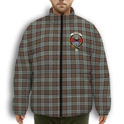 ScotsTee Shop Scottish McLeod of Harris Weathered Crest Tartan Collar Down Jacket Winter White Duck Down Plaid