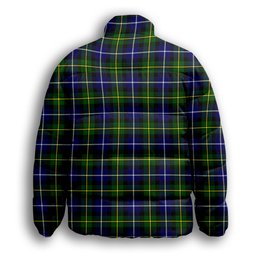ScotsTee Shop Scottish McNeil of Barra Modern Crest Tartan Collar Down Jacket Winter White Duck Down Plaid