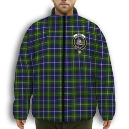 ScotsTee Shop Scottish McNeil of Barra Modern Crest Tartan Collar Down Jacket Winter White Duck Down Plaid
