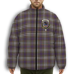 ScotsTee Shop Scottish McDonell of Glengarry Dress  Modern Crest Tartan Collar Down Jacket Winter White Duck Down Plaid