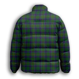 ScotsTee Shop Scottish Hunter of Hunterston Crest Tartan Collar Down Jacket Winter White Duck Down Plaid