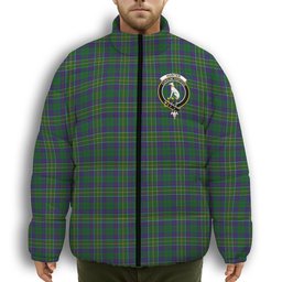 ScotsTee Shop Scottish Hunter of Hunterston Crest Tartan Collar Down Jacket Winter White Duck Down Plaid