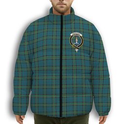 ScotsTee Shop Scottish Kirkpatrick Crest Tartan Collar Down Jacket Winter White Duck Down Plaid