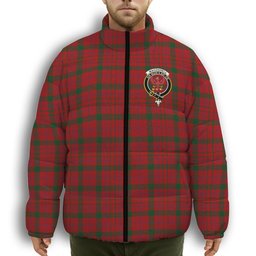 ScotsTee Shop Scottish MacDonell of Keppoch Modern Crest Tartan Collar Down Jacket Winter White Duck Down Plaid