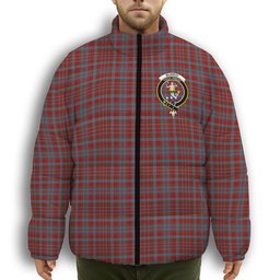 ScotsTee Shop Scottish Murray of Polmaise Crest Tartan Collar Down Jacket Winter White Duck Down Plaid