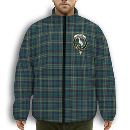 ScotsTee Shop Scottish Hunter of Hunterston Modern Crest Tartan Collar Down Jacket Winter White Duck Down Plaid