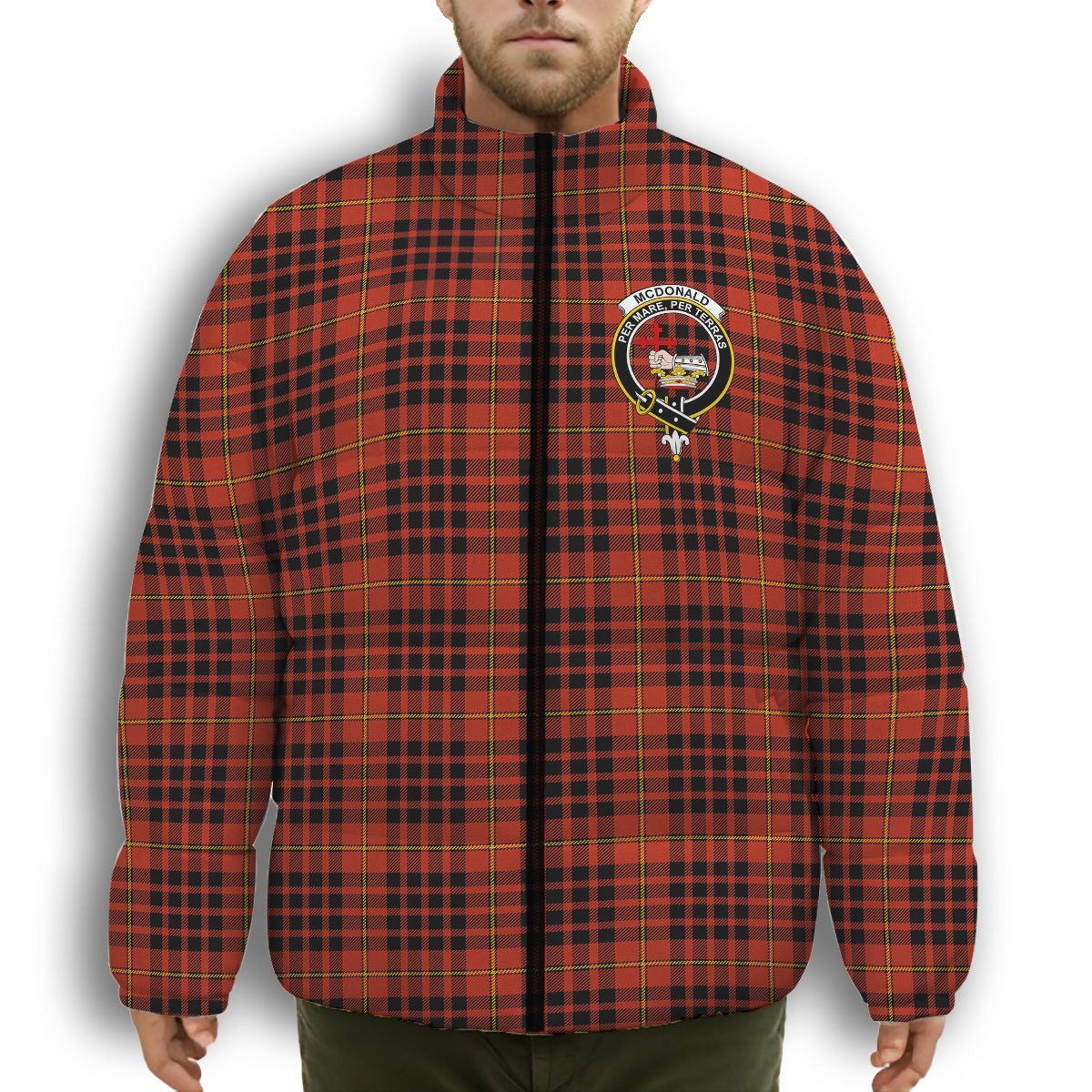 ScotsTee Shop Scottish McDonald of Ardnamurchan Ancient Crest Tartan Collar Down Jacket Winter White Duck Down Plaid