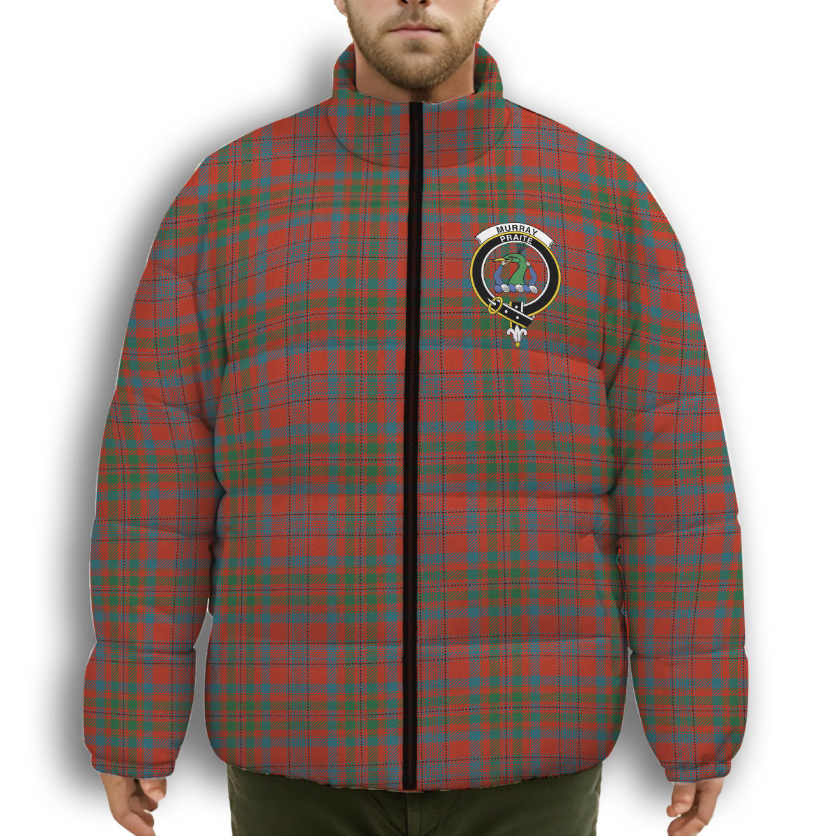 ScotsTee Shop Scottish Murray of Tullibardine Ancient Crest Tartan Collar Down Jacket Winter White Duck Down Plaid