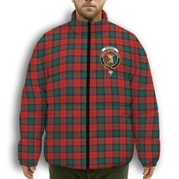 ScotsTee Shop Scottish Stewart of Atholl Modern Crest Tartan Collar Down Jacket Winter White Duck Down Plaid