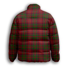 ScotsTee Shop Scottish Shaw of Tordarroch Red Dress Crest Tartan Collar Down Jacket Winter White Duck Down Plaid