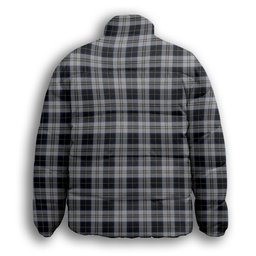 ScotsTee Shop Scottish Menzies Black Dress Crest Tartan Collar Down Jacket Winter White Duck Down Plaid